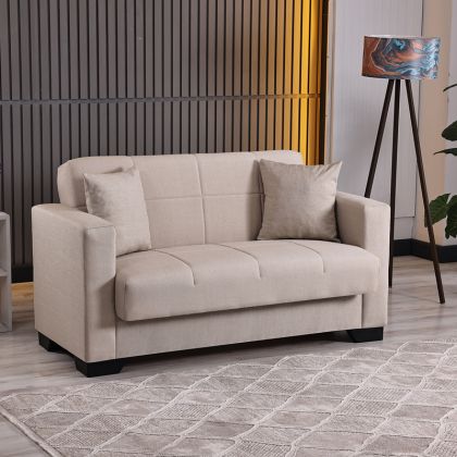 Vox 2-seater sofa bed with storage, cream fabric, 150x84x83cm