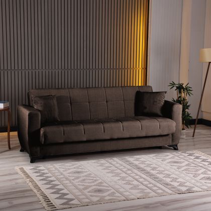 Modesto 3-seater sofa bed with storage, brown fabric, 213x84x86cm