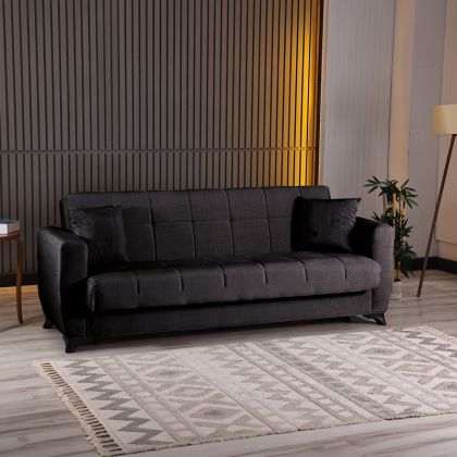 Modesto 3-seater sofa bed with storage, black fabric, 213x84x86cm