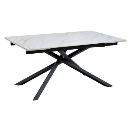 Extendable dining table FL2507 white ceramic surface metal legs 160-240X90X75CM