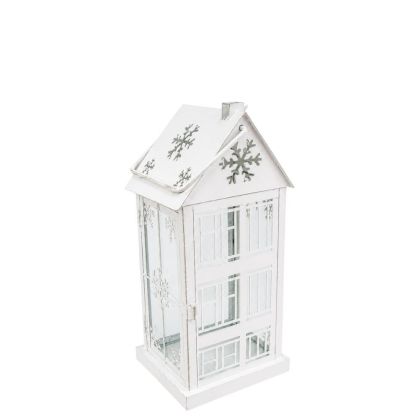 Бял метален фенер със снежинки 14x14x33 см