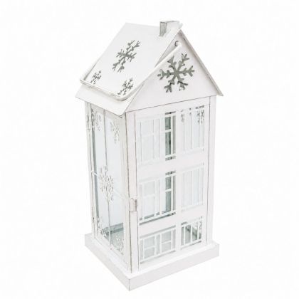 Бял метален фенер със снежинки 20x20x45 см
