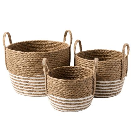 Комплект от 3 двуцветни плетени кошници (31x25, 27x22, 24x18 см)