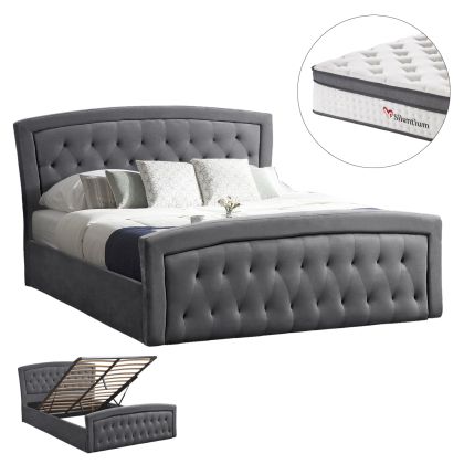 Легло с матрак и ракла ODELIA HM10806.01, сиво кадифе, за матрак 160x200 см