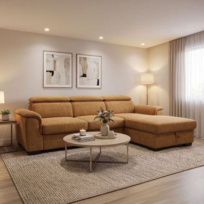 Ляв ъглов разтегателен диван Lemance camel плат 255x168x82см