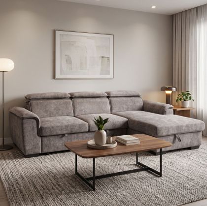 Ляв ъглов разтегателен диван Lemance сив плат 255x168x82см
