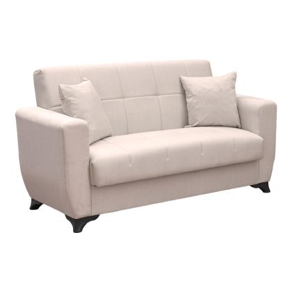 Разтегателен диван Modesto с място за съхранение, бежов плат, 155x84x83см