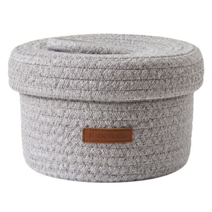 Сива малка кошница от въже с капак Ø17x10 см