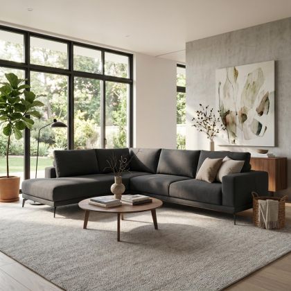 Ъглов десен диван Selio антрацит плат 300x240x100см