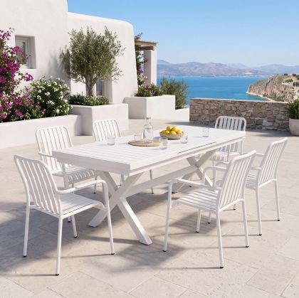 Комплект маса и столове Dagyn Vista 7 части бял алуминий 180-240x90x76см