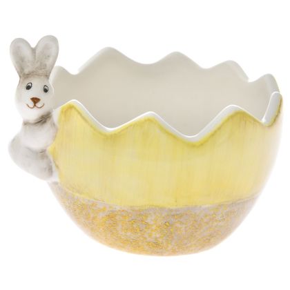 YELLOW CERAMIC EGG BOWL WITH RABBIT D 12X10 CM
