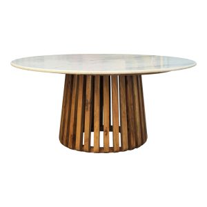 Холна маса Marble дърво тропическа акация масив натурално плот мрамор D100x45см