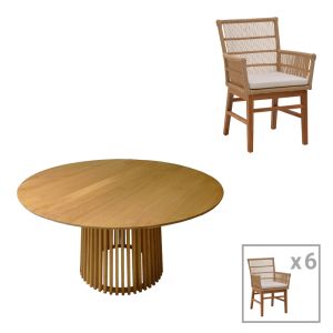 Трапезен комплект Inca-Kenda 7бр в натурален бежов нюанс Φ150x75см