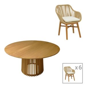 Трапезен комплект Kalie-Kenda 7бр в натурален бежов нюанс Φ150x75см