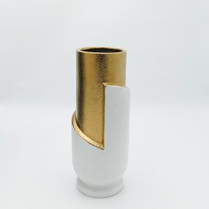 ВАЗА КЕРАМИЧНА БЯЛА - ЗЛАТНА 12.5x12.5x30.5см
