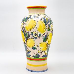 ВАЗА КЕРАМИЧНА, БЕЖОВО-С ЛИМОНИ, 20.7x20.7x39.5см