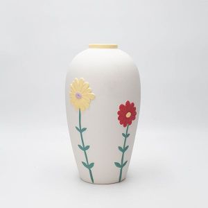 ВАЗА КЕРАМИЧНА, БЯЛА С ЦВЕТЯ, 14x7x10 см