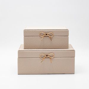 Decorative box S/2, wooden, beige, 25x15x11, 20x12x9cm