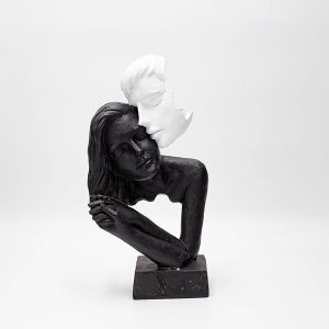 Декоративна фигура двойка, полирезин, черно-бяло, 15.5x10x29.5см