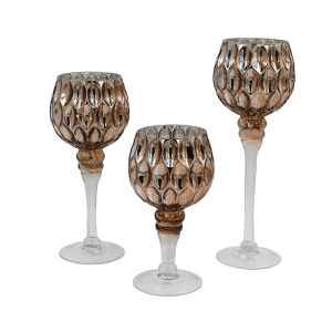 SET OF 3 GLASS CANDLESTICKS FL63109 LIGHT BROWN COLOR 20-25-30CM