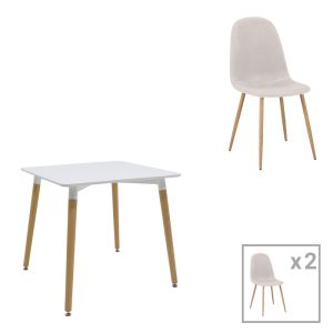 КОМПЛЕКТ ТРАПЕЗНА МАСА BELLA-NATALI ОТ 3 ЧАСТИ, MDF, БЯЛО-ЕСТЕСТВЕНИ КРАКА, 80X80X76 СМ