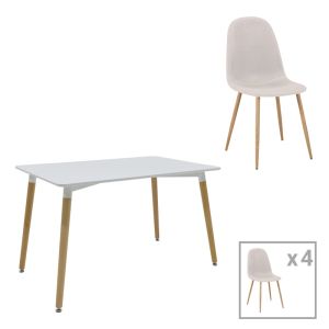 КОМПЛЕКТ ТРАПЕЗНА МАСА BELLA-NATALI ОТ 5 ЧАСТИ, MDF, БЯЛО-ЕСТЕСТВЕНИ КРАКА, 120X80X76 СМ