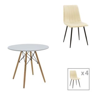 КОМПЛЕКТ ТРАПЕЗНА МАСА JULITA-NOOR ОТ 3 ЧАСТИ, MDF, БЯЛО-БЕЖОВ ПЛАТ, 80X73 СМ