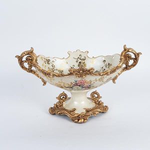 Порцеланов буркан за сладки с полисмола бяло - златно 42x23x24см