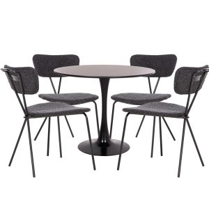 КОМПЛЕКТ ЗА ТРАПЕЗАРИЯ 5 ЧАСТА BROLIN HM21200 MDF ПЛОТ И МЕТАЛ В ЧЕРНО - ТЪМНО СИВО ПЛАТ