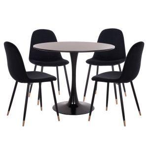 КОМПЛЕКТ МАСА И СТОЛОВЕ 5 ЧАСТИ BROLIN HM21191 MDF ПЛОТ-МЕТАЛНИ КРАКА-КАДИФЕ-ЧЕРЕН