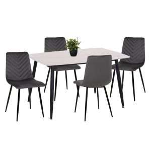 КОМПЛЕКТ МАСА И СТОЛОВЕ 5 ЧАСТИ LATRELL ΗΜ21192 МАСА С КЕРАМИЧЕН ПЛОТ - СТОЛОВЕ ОТ СИВО КАДИФЕ