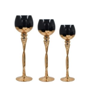 SET OF 3 GLASS CANDLESTICKS FL5566 BLACK-GOLD COLOR 35-40-45CM