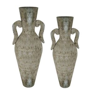 ГОЛЯМA ИНТЕРИОРНА КЕРАМИЧНА ВАЗИ АМФОРА СИВО БЕЖОВО АНТИК 1 БР 38X31X100