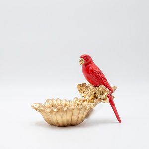 ДЕКОРАТИВНА ТОПКА, ПАПАГАЛ, ПОЛИРЕЗИН, ЧЕРВЕНО-ЗЛАТНО, 17.5X12.5X13.5СМ