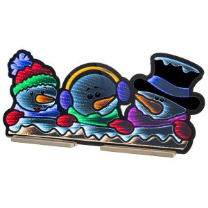 INFINITY СВЕТЕЩИ СНЕЖНИ ЧОВЕЦИ СЕМЕЙСТВО 90X41CM ДВУСТРАННИ ВЪРХУ ДЪРВЕНА ОСНОВА