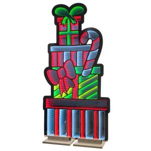 ININITY LIGHT СТОЯЩА ФИГУРА ОТ ПОДАРЪЦИ С ДЪРВЕНА И АЛУМИНИЕВА ОСНОВА, ДВОЙНО ОСВЕТЕНА ОТ ДВЕТЕ СТРАНИ С ЕВРОПЕЙСКИ ЩЕПЕЛ.