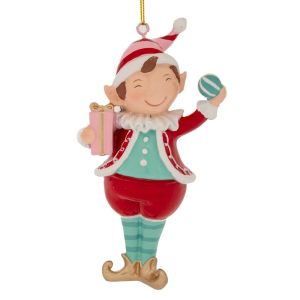 ВИСЯЩ ЕЛФ ОТ ПОЛИРЕЗИН С КОЛЕДНА ТОПКА (УКРАСА) 6.5X4X12.5 СМ