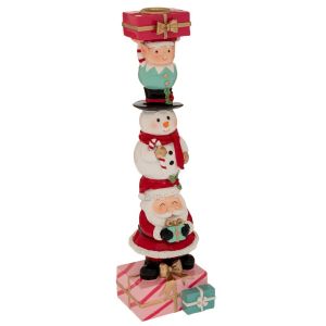 ДЕКОРАТИВЕН СВЕЩНИК ОТ ПОЛИРЕЗИН С ИЗОБРАЖЕНИЯ НА ДЯДО КОЛЕДА И СНЕЖЕН ЧОВЕК 8X7.5X31СМ