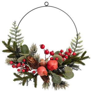 ЗЕЛЕН ВЕНЕЦ С НАР, ГЪБИ, ГОРСКИ ПЛОДОВЕ И ШИШАРКИ 30 СМ