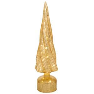 КОЛЕДНА ЗЛАТИСТА СТЪКЛЕНА ЕЛХА С LED СВЕТЛИНА 10X10X39,5 СМ, С БАТЕРИЯ