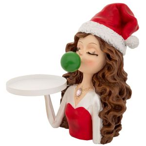 КОЛЕДНА ФИГУРА ЧЕРВЕН ПОЛИРЕЗИН Г-ЖА ДЯДО КОЛЕДА С МЕТАЛНА ПОДНОС 21X17X23СМ