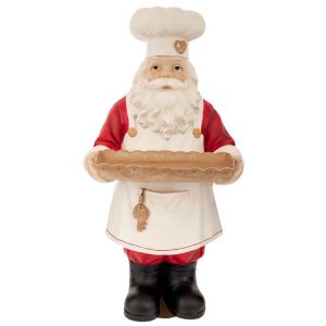 КОЛЕДНА ФИГУРКА НА ДЯДО КОЛЕДА ОТ ЧЕРВЕН ПОЛИРЕЗИН, ДЪРЖАЩА ЗЛАТЕН ПОДНОС 40X38,5X80,5 СМ