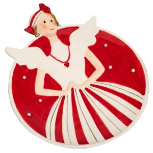 КОЛЕДНА ЧЕРВЕНА КЕРАМИЧНА ЧИНИЯ С ФЕЯ 23X19X4 СМ