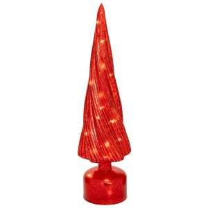 КОЛЕДНА ЧЕРВЕНА СТЪКЛЕНА ЕЛХА С LED СВЕТЛИНА 10X10X39,5 СМ, С БАТЕРИЯ