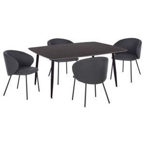 КОМПЛЕКТ ЗА ТРАПЕЗАРИЯ 5 ЧАСТА RAVEN HM21069.02 КЕРАМИЧЕН ПЛОТ В ЧЕРЕН МРАМОР И 4 СТОЛА