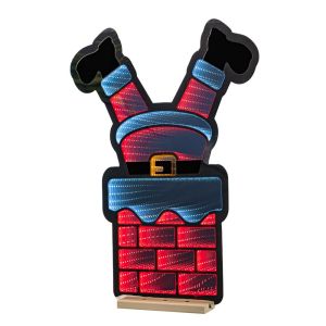 ОСВЕТЕНИ КРАКА НА ДЯДО КОЛЕДА В КОМИН 43X60 СМ ДВУСТРАННИ ВЪРХУ ДЪРВЕНА ОСНОВА