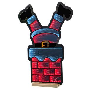 ОСВЕТЕНИ КРАКА НА ДЯДО КОЛЕДА В КОМИН 67X90 СМ ДВУСТРАННИ ВЪРХУ ДЪРВЕНА ОСНОВА