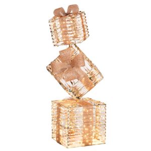 ОСВЕТЯВАЩА ЗЛАТИСТА КОЛОНА ОТ ПОДАРЪЦИ 50X50X150CM С 2080 ТОПЛО БЯЛ LEDIP44