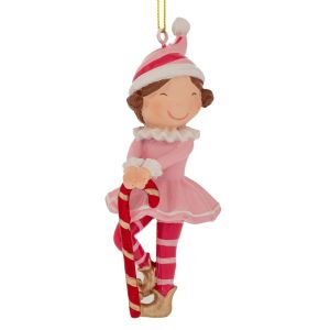 РОЗОВА ПОЛИРЕЗИНОВА ВИСЯЩА ФИГУРА ЕЛФ С ЗАХАРЕНО БАСТУНЧЕ (УКРАСА) 5.5X4.5X12.5СМ