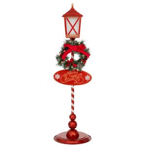 ЧЕРВЕН МЕТАЛЕН СТЪЛБ ЗА ЛАМПА ВЕСЕЛА КОЛЕДА 35X35X120 СМ